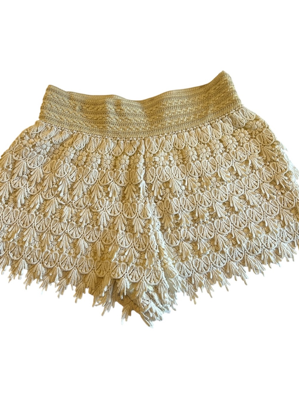 Crochet Lace High-Waist Cream Women’s Shorts - Size Small by Sugar + Lips
